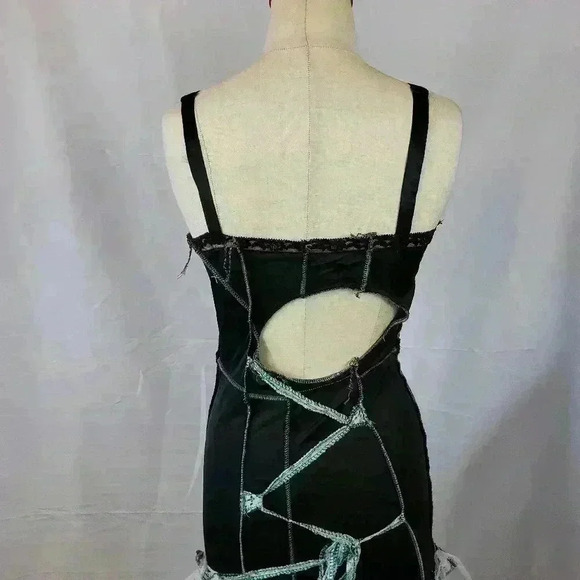 RARE Early 2000s WearyDrearies Slip Dress Trashed DIY Skater Upcycled OOAK S/M - Picture 5 of 8